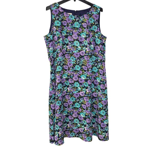 Talbots Floral Sleeveless A-Line Dress With Purple &‎ Blue Flowers Pattern 16W - Picture 4 of 7